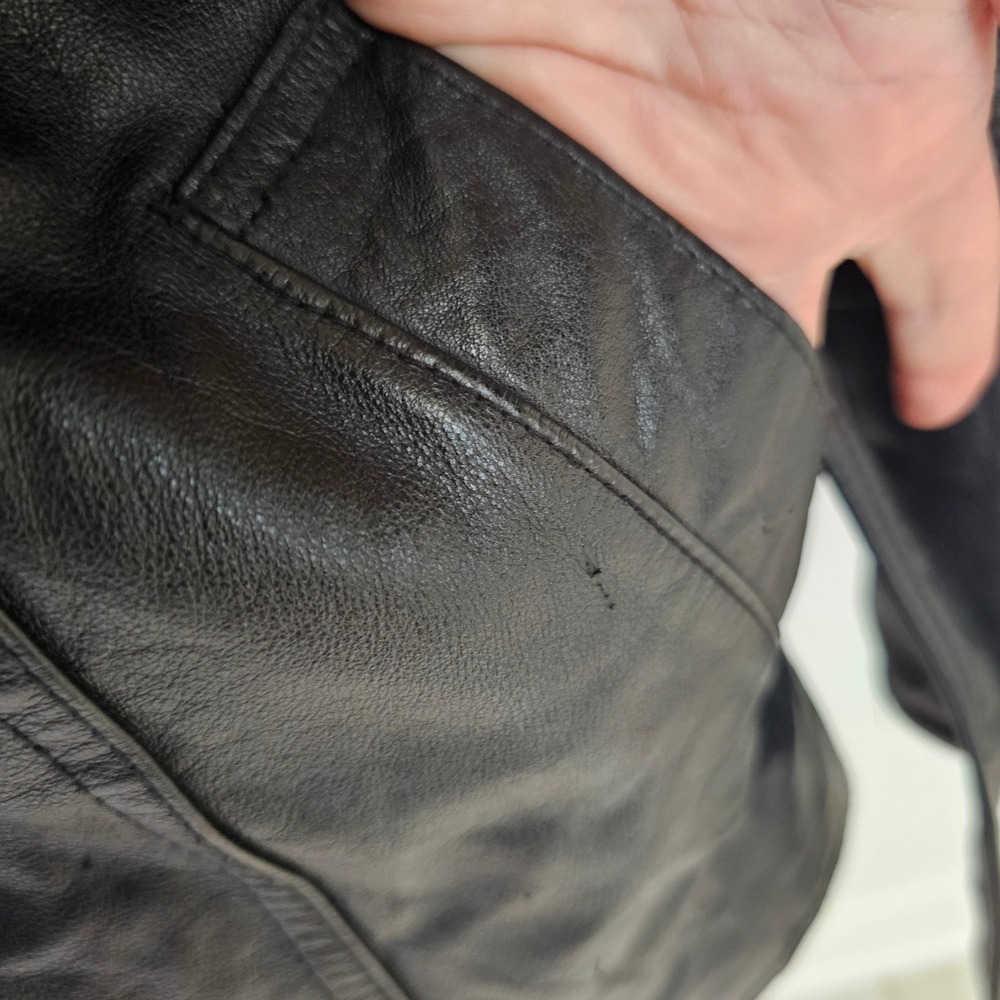 MGR Womens VTG‎ 90s Leather Jacket Coat Faux Fur Collar Medium Mob Wife Grunge - Picture 16 of 16